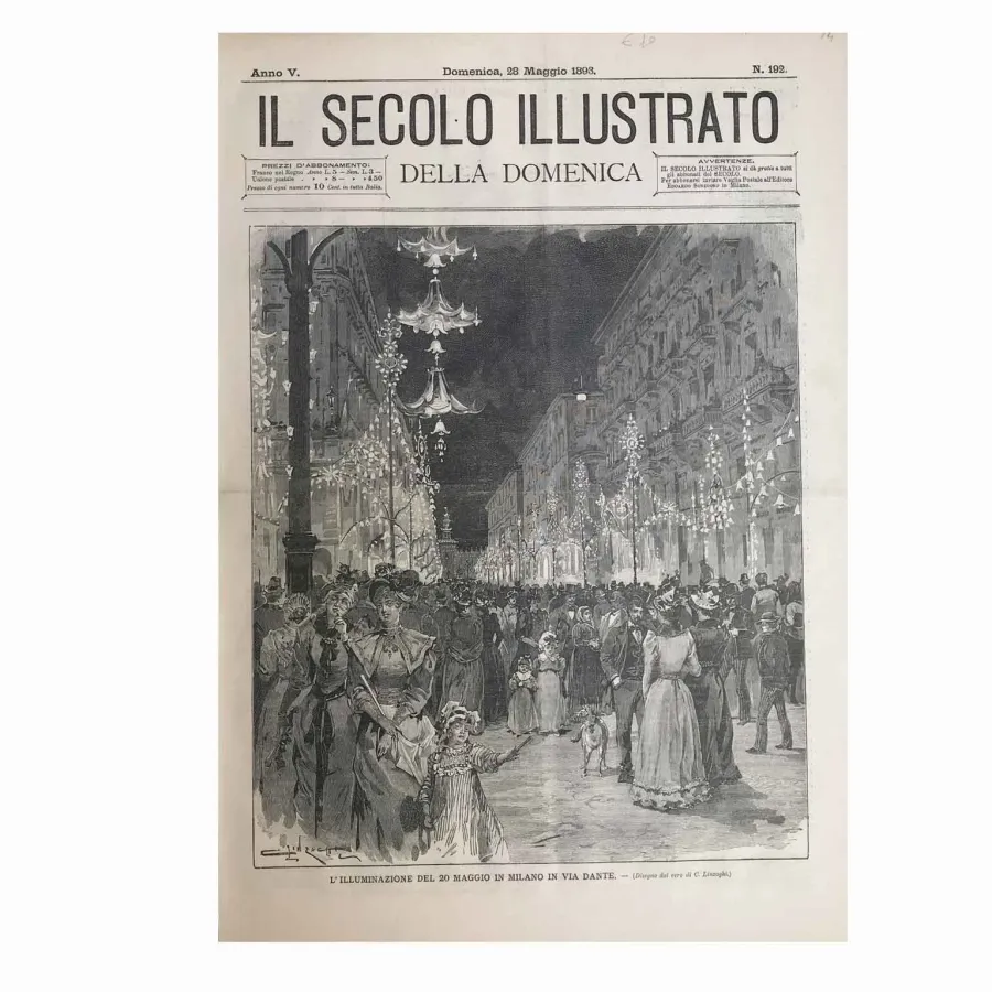 obrazek 2 Antyczny druk via Dante w Mediolanie w 1893 r. rysowany przez C. Linzaghiego dla Illustrated Secolo della Domenica