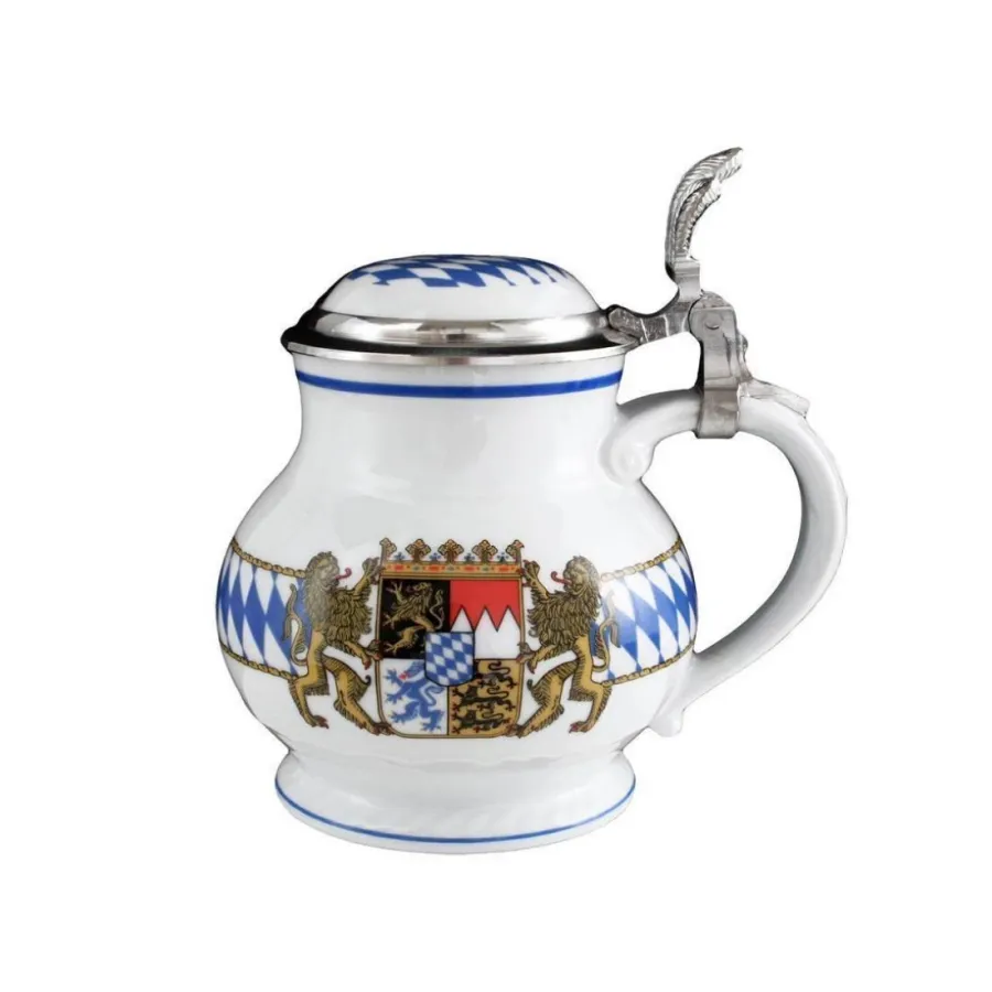obrazek 1 Porcelanowy kufel na piwo z pokrywką z bawarskim zdobieniem - Seltmann Weiden