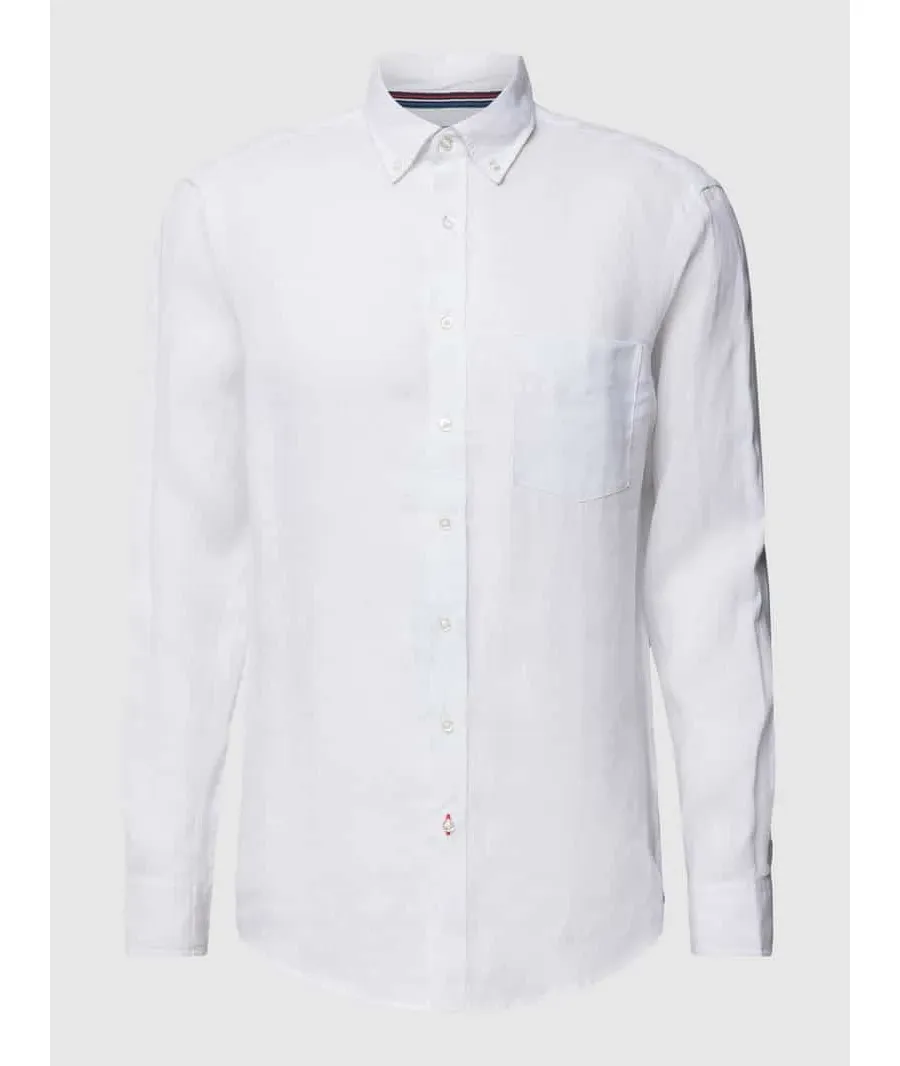 obrazek 1 Koszula lniana o kroju regular fit z kołnierzykiem typu button down