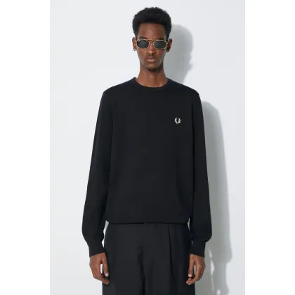 Zdjęcie Fred Perry sweter wełniany Classic Crew Neck Jumper męski kolor czarny lekki K9601.198