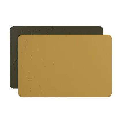 Picture A large rectangular desk pad made of mustard and olive leather