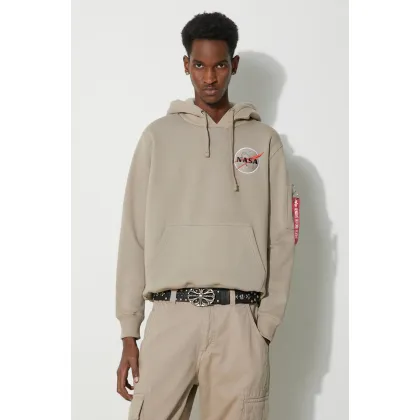 Zdjęcie Alpha Industries bluza NASA Orbit Hoody męska kolor beżowy z kapturem z aplikacją 146339