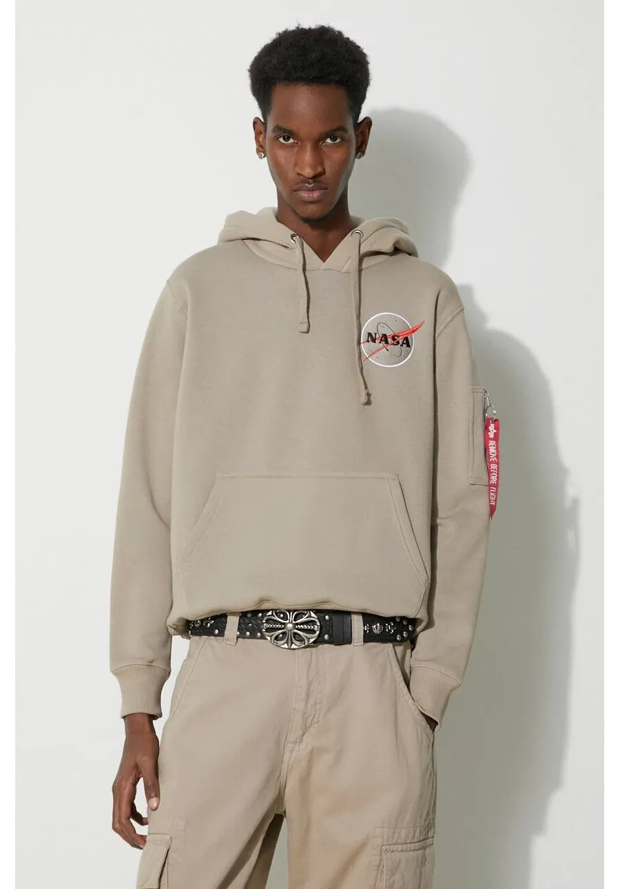 obrazek 1 Alpha Industries bluza NASA Orbit Hoody męska kolor beżowy z kapturem z aplikacją 146339