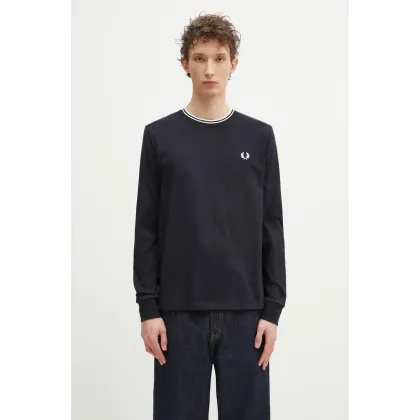 Zdjęcie Fred Perry longsleeve bawełniany kolor granatowy gładki M9602.795
