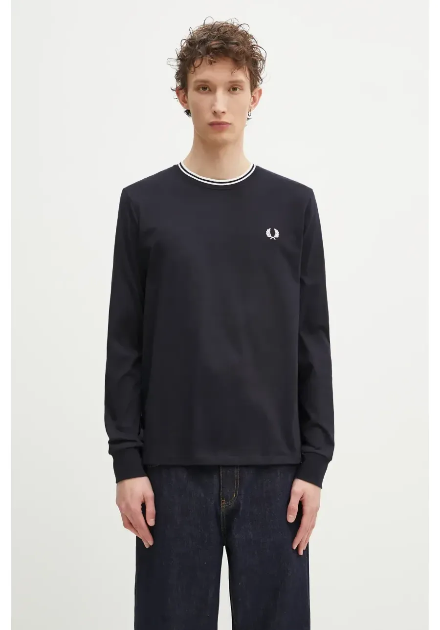 obrazek 1 Fred Perry longsleeve bawełniany kolor granatowy gładki M9602.795