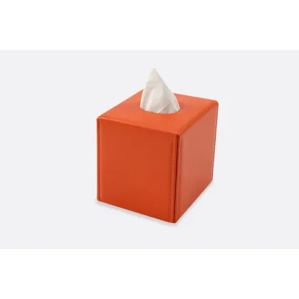 Picture Leather square tissue box in orange - for the office