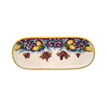 Picture Italian ceramic platter decorated with grapes and citrus fruits