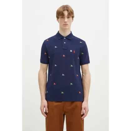 Zdjęcie Polo Ralph Lauren polo bawełniane Shirt męski kolor granatowy z aplikacją 710964722