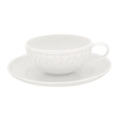 Picture Classic Porcelain Tea Cup and Saucer Ornament with Sculptural Ornament - Vista Alegre