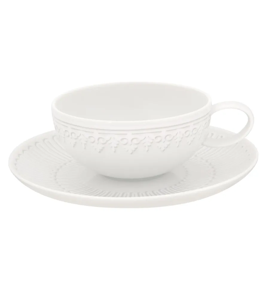 obrazek 1 Klasyczna porcelanowa filiżanka do herbaty ze spodkiem Ornament z rzeźbiarskim ornamentem - Vista Alegre