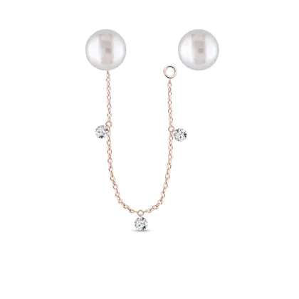 Zdjęcie Pojedynczy kolczyk z różowego złota z perłą i diamentem KLENOTA