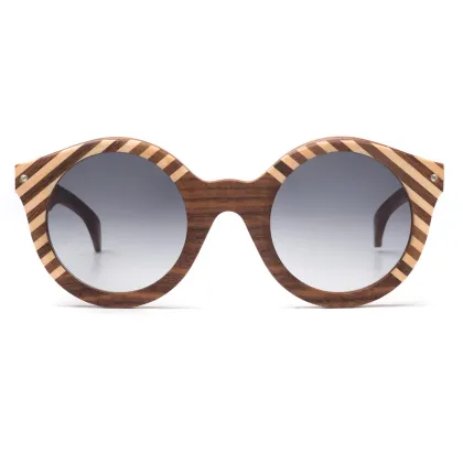 Zdjęcie Okrągłe, drewniane okulary z ozdobnymi paskami - Legno Light