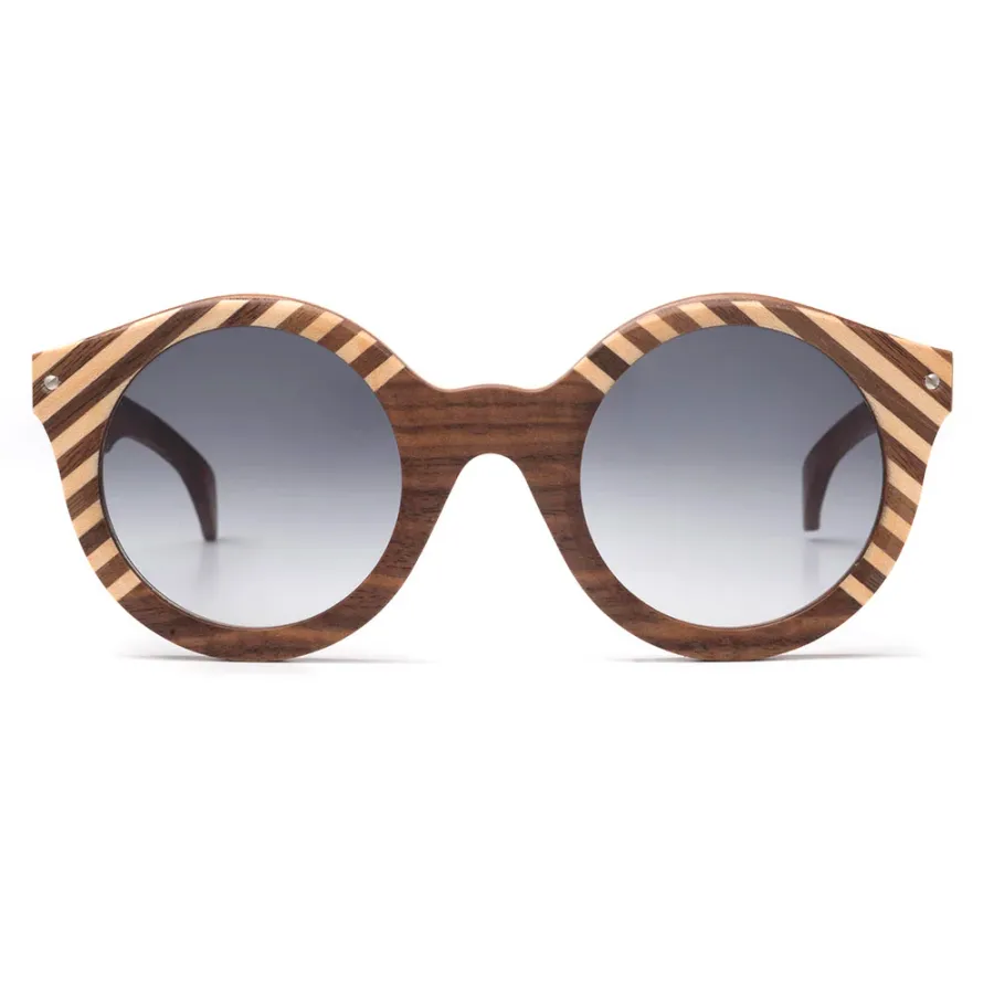 obrazek 1 Okrągłe, drewniane okulary z ozdobnymi paskami - Legno Light