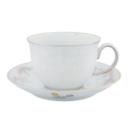 Zdjęcie Porcelanowa filiżanka do herbaty ze spodkiem Paseo z reliefowym zdobieniem - Vista Alegre