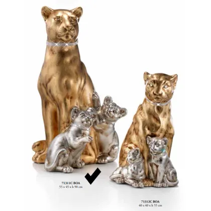 Picture A stately sitting panther with 2 cubs, 90 cm - Valle d'oro Patchi