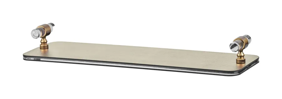 obrazek 1 Skórzana taca do łazienki Linfinito 33x10xH5 cm w kolorze waniliowym ze złoconymi rączkami