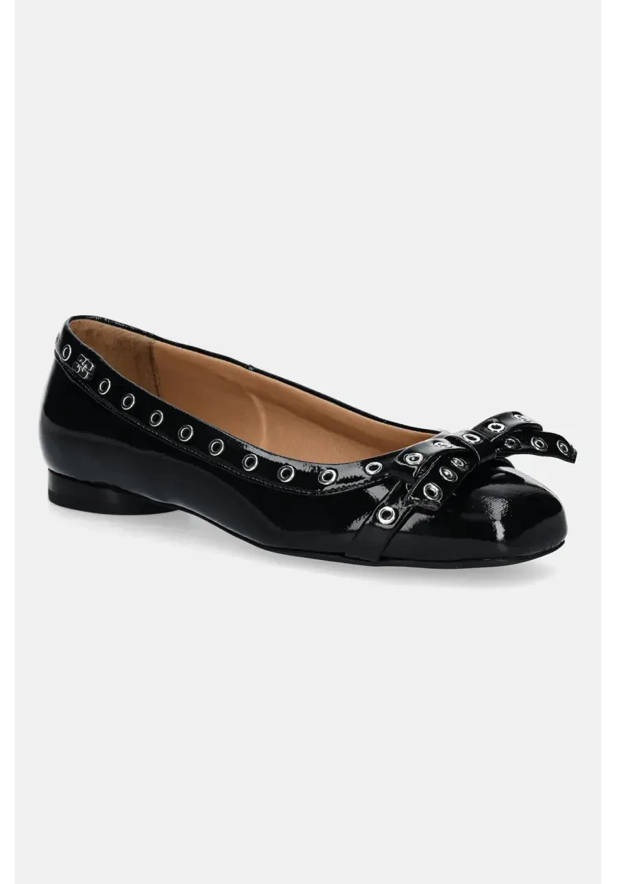 obrazek 1 GANNI baleriny Eyelets Bow Ballerina Naplack kolor czarny S2755