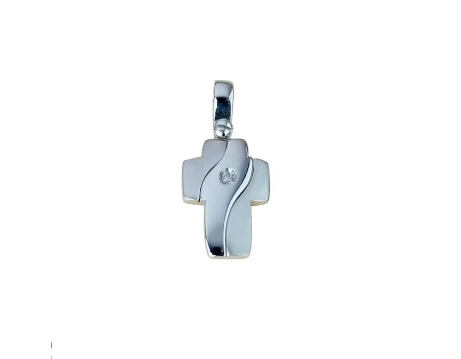 obrazek 1 Piękny błyszczący i satynowy krzyż o śr.ct.0,01 wym.17x12mm.
