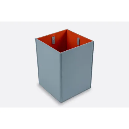 Picture A prestigious leather paper basket in blue and orange colors - perfect for an office or study