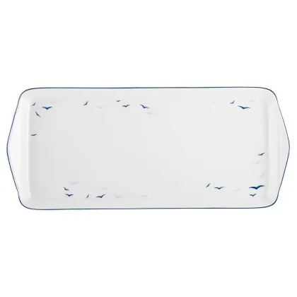 Zdjęcie Duży porcelanowy prostokątny talerz na ciasto zdobiony motywem ptaków – Tettau