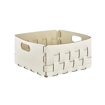 Zdjęcie Wyjątkowy skórzany biały kosz Bottega 35x35xH20 cm