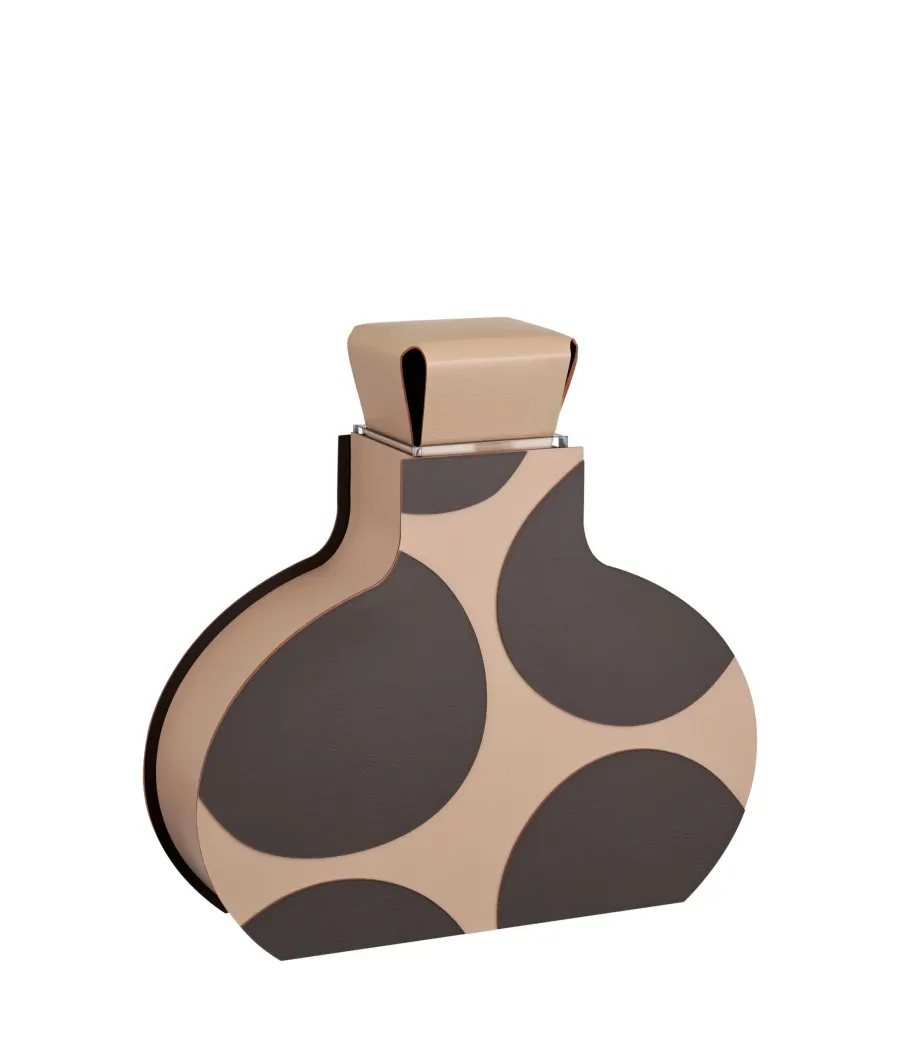 obrazek 2 Designerski skórzany wazon Otto 9x37xH38 cm w kolorze cappuccino i czekoladowym