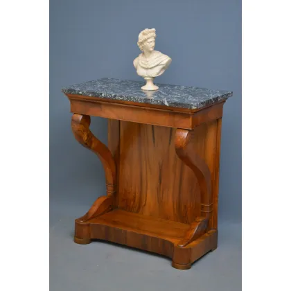 Zdjęcie XIX-wieczny stół przedpokojowy z orzecha włoskiego, z szaro-białym blatem - antyk