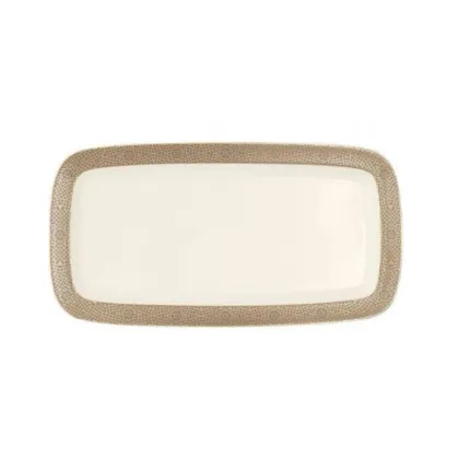 Zdjęcie Stylowy porcelanowy prostokątny talerz do ciasta zdobiony złotym wzorem – Tettau