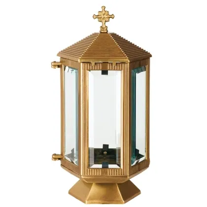 Zdjęcie Sześciokątna lampa świecowa z brązu na nagrobki z krzyżem