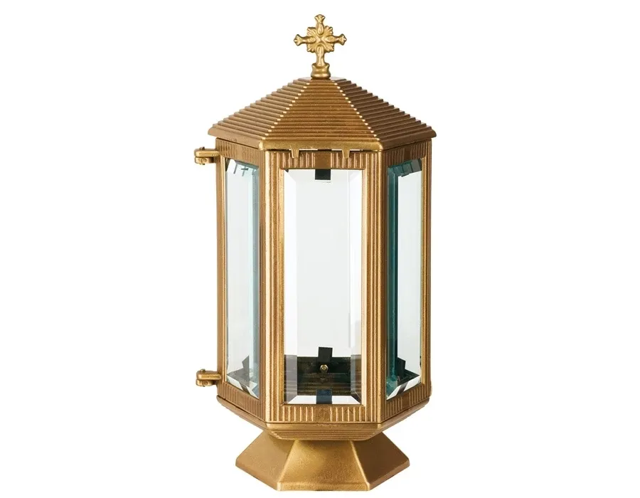obrazek 1 Sześciokątna lampa świecowa z brązu na nagrobki z krzyżem