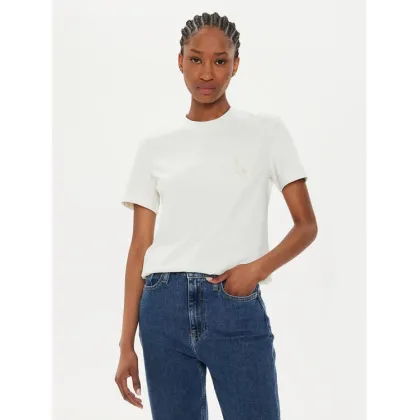 Zdjęcie Calvin Klein Jeans T-Shirt Satin Applique J20J223925 Écru Regular Fit