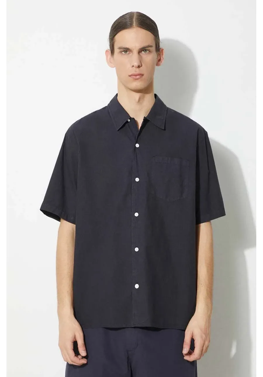 obrazek 1 Norse Projects koszula Carsten Cotton Tencel męska kolor granatowy regular z kołnierzykiem klasycznym N40.0579.7004