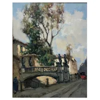 Zdjęcie Zjawiskowy obraz olejny Widok na Naviglio di Via San Damiano z XX wieku