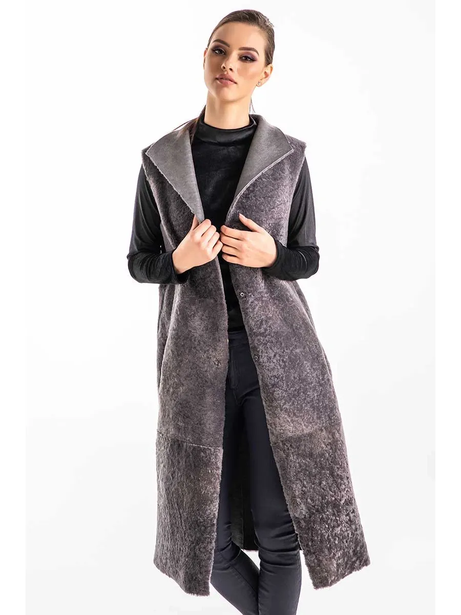 picture 9 Reversible long vest made of sheep fur - A&A Vesa