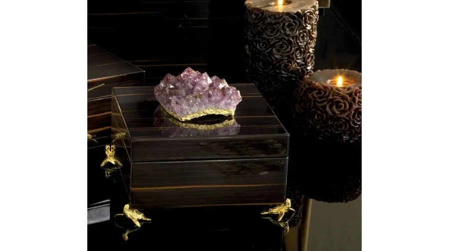 obrazek 1 Pudełko hebanowe z ametystem i niklowanymi akcesoriami