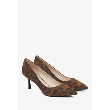 Zdjęcie Estro: Welurowe czółenka damskie w panterkę z czubkiem w szpic