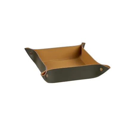 Zdjęcie Oliwkowa tacka na drobiazgi 14х14xH5 cm z naturalnej skóry