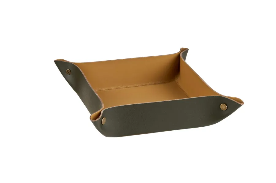 picture 1 Olive trinket tray 14x14xH5 cm made of natural leather