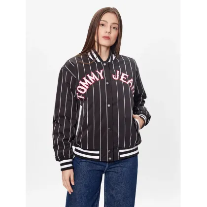 Zdjęcie Tommy Jeans Kurtka bomber Pinstripe Letterman DW0DW15336 Czarny Relaxed Fit