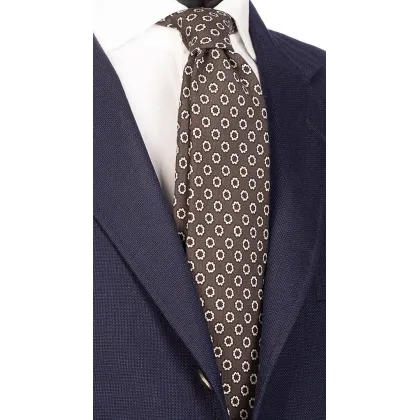 Picture Representative, dark gray wool tie with white and brown flowers