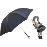 Picture Luxurious navy blue men's umbrella with an original handle in the shape of an elephant's head - Pasotti