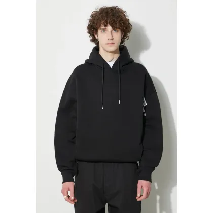 Zdjęcie Alpha Industries bluza Flock Logo Hoody męska kolor czarny z kapturem z nadrukiem 146340