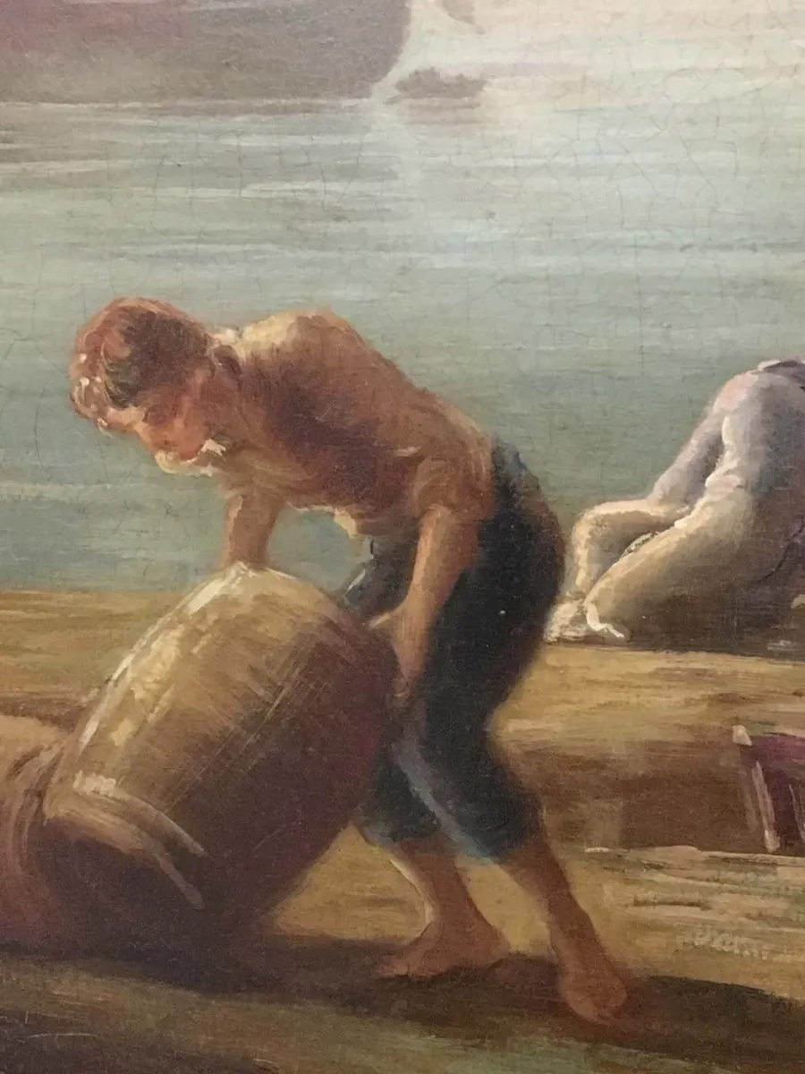 obrazek 11 Zjawiskowy obraz na płótnie z krajobrazem i postaciami 90x110 cm - Angelo Granati