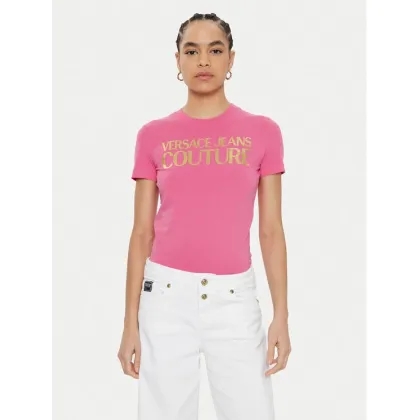 Zdjęcie Versace Jeans Couture T-Shirt 78HAHT01 Różowy Regular Fit