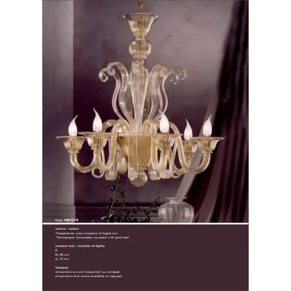 Zdjęcie Przezroczysty 6-świetlny żyrandol pokryty złotym zdobieniem - Il Paralume Marina
