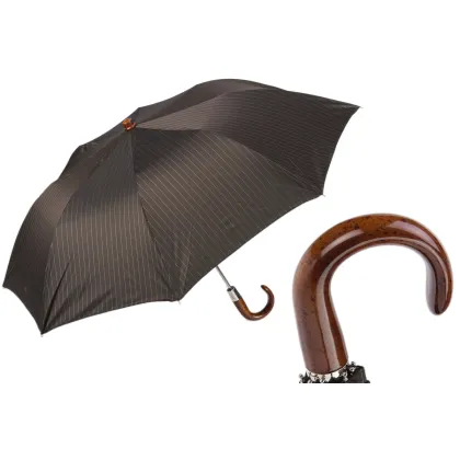 Picture Stylish dark brown men's vertical striped umbrella with a plastic handle - Pasotti