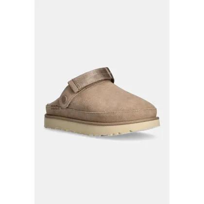 Zdjęcie UGG klapki zamszowe Goldenstar Clog damskie kolor beżowy na platformie 1138252-SAN