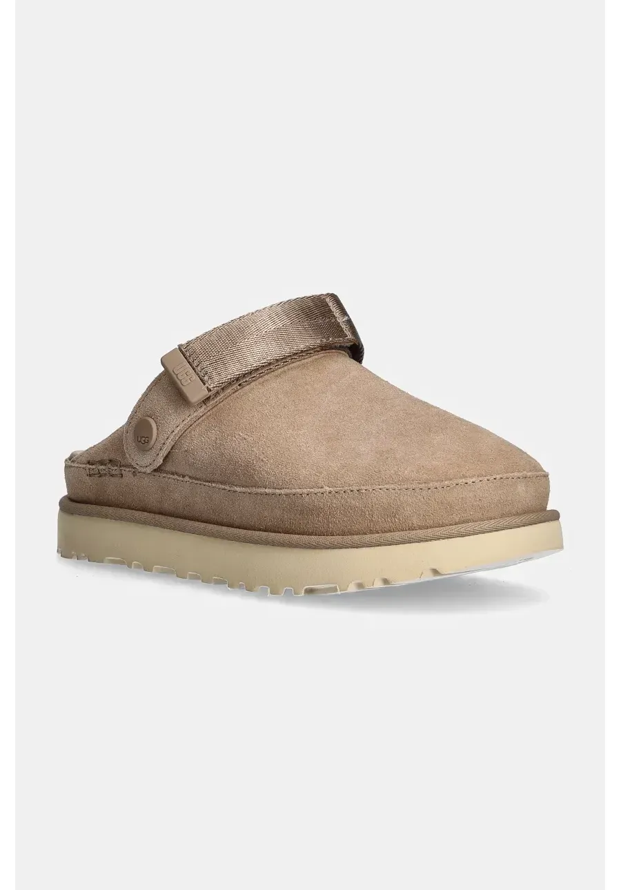 obrazek 1 UGG klapki zamszowe Goldenstar Clog damskie kolor beżowy na platformie 1138252-SAN