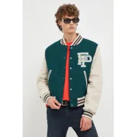 Zdjęcie Filling Pieces kurtka bomber wełniana Varsity Jacket kolor zielony przejściowa oversize 78616982011