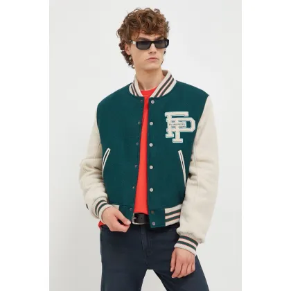 Zdjęcie Filling Pieces kurtka bomber wełniana Varsity Jacket kolor zielony przejściowa oversize 78616982011